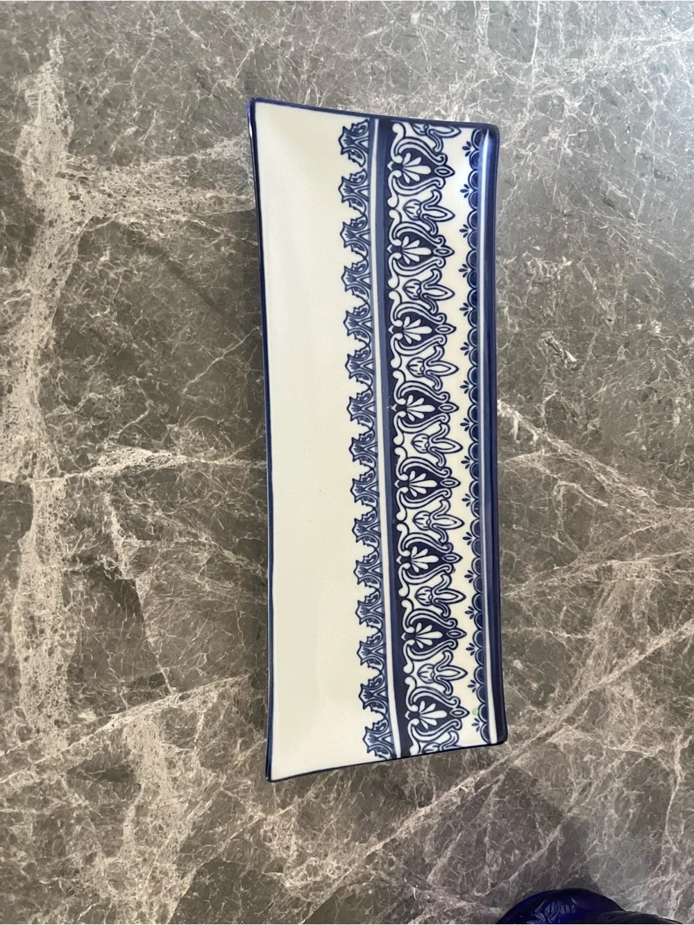 Bombay Blue and White 4x10” Serving Tray Platter sushi Chinoiserie ornate border